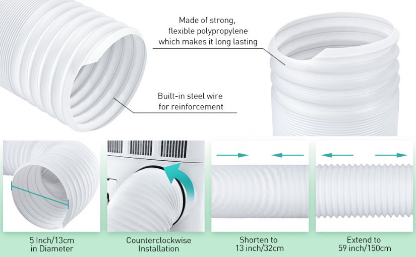 AGPTEK Exhaust Hose for Portable Air Conditioner, 5″ Diameter Counterclockwise Thread