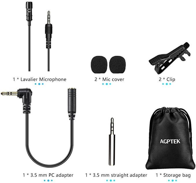 Enhanced Version 2 Meter PC and Line-in Recorder & Camera Mobilephone Includes 2 Extra Adapter for iPhone & Android Smartphone AGPTEK Z02E Lapel Microphone with Headphone 