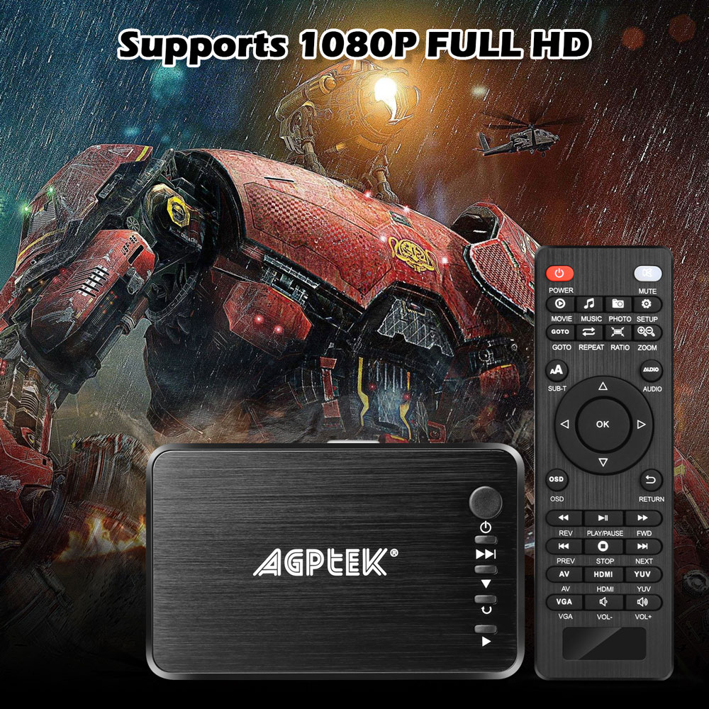 AGPTEK Black 1080P HDMI TV Media Player with HDMI YPbPr USB 2.0 SD